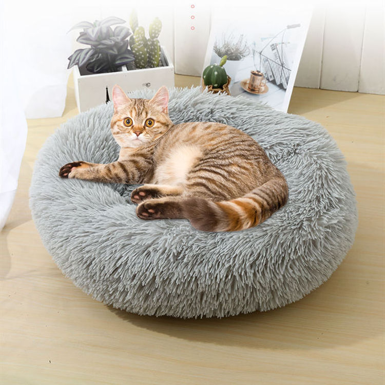 SAMPLE Hot FBA Multiple Sizes Colors Long Plush Fluffy Comfy Calming Soothing Self Warming Donut Pet Bed for Cats Dogs