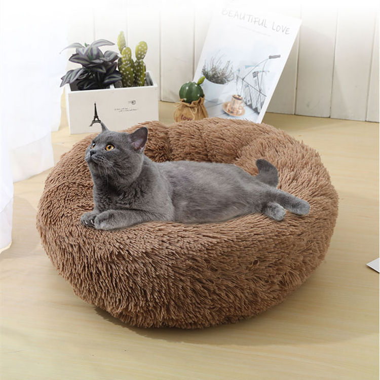 SAMPLE Hot FBA Multiple Sizes Colors Long Plush Fluffy Comfy Calming Soothing Self Warming Donut Pet Bed for Cats Dogs