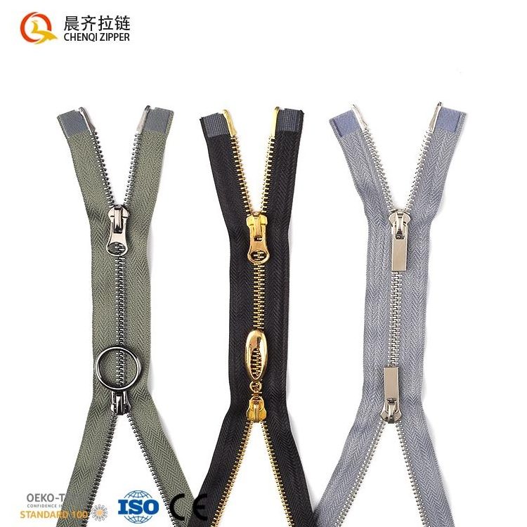 Wholesale 5# 8# bidirectional spiral zipper Custom Metal Zipper Double Sliders Clothes Metal Zippers for Jacket