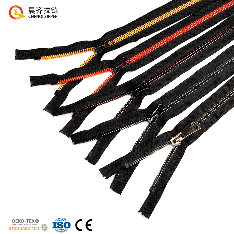 Fancy luxury 8# plastic closed end pocket zippers fashion corn teeth black tape single open long chain zipper open end resin zip