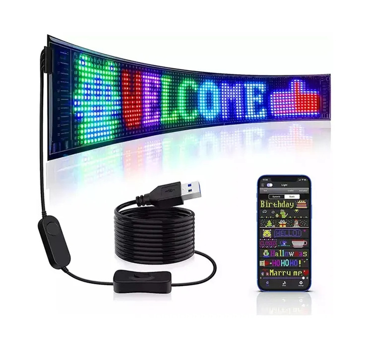 2024 New Car Led Sign Soft Screen Display Rgb Foldable App Programmable Message Board For Car Rear Window With Cigar Lighter