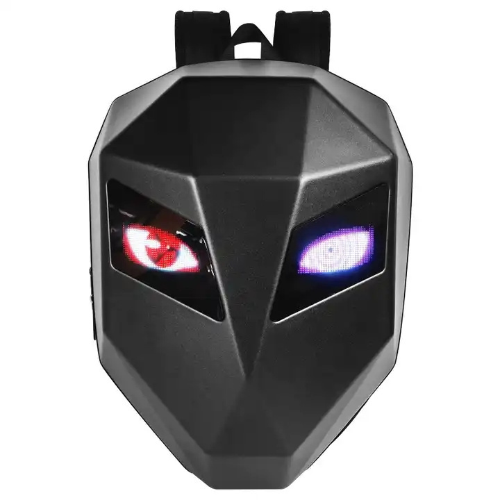 New Waterproof Hard Shell Diy Cool Mask Eyes Motorcycle Riding Black Led Screen Display Led Knight Backpack Bag for sale