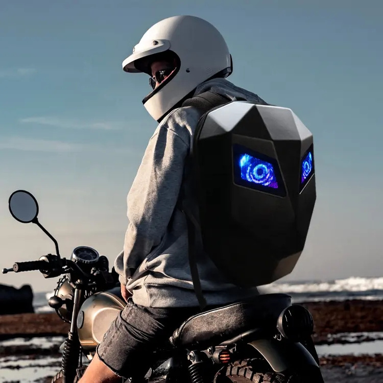 New Waterproof Hard Shell Diy Cool Mask Eyes Motorcycle Riding Black Led Screen Display Led Knight Backpack Bag for sale