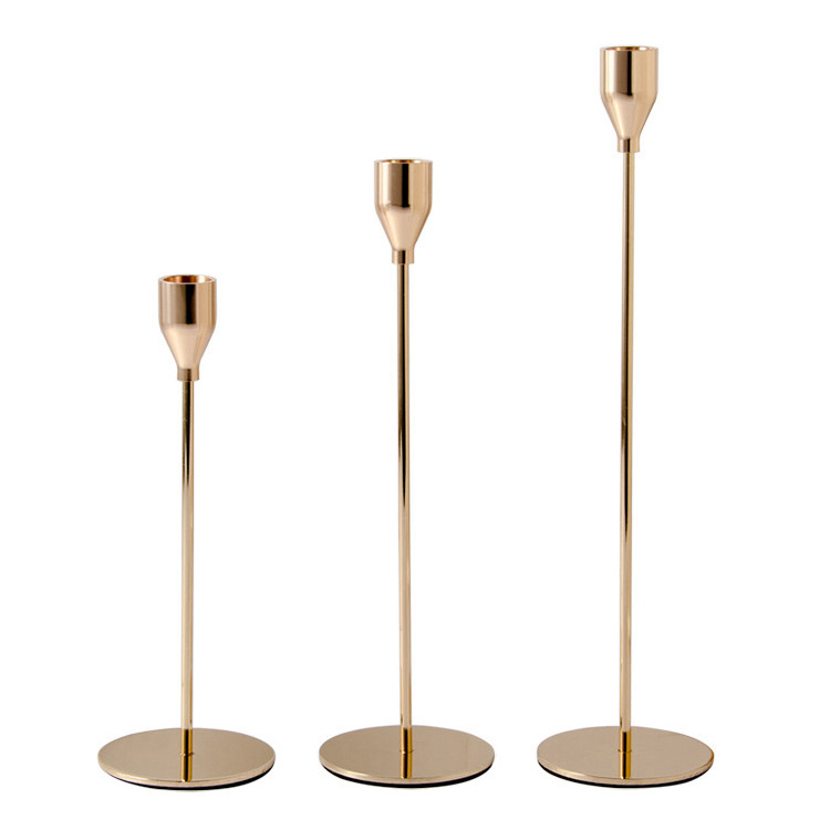 Metal Tall Candlestick Taper White Rose Gold Matt Black Candle Holders Decorative For Wedding