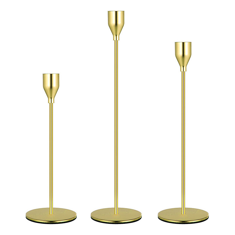 Metal Tall Candlestick Taper White Rose Gold Matt Black Candle Holders Decorative For Wedding