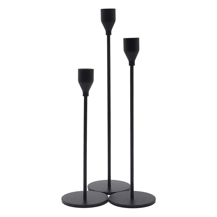 Metal Tall Candlestick Taper White Rose Gold Matt Black Candle Holders Decorative For Wedding