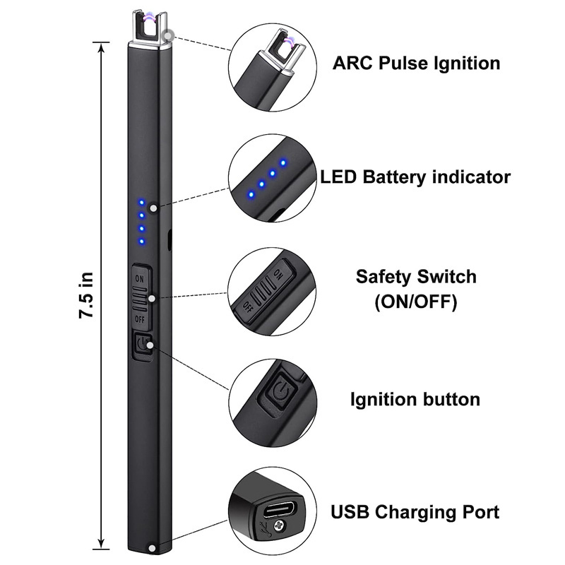 Custom Rechargeable Windproof Electronic Usb  Lighter Flameless Candle Lighters Electric Plasma  Arc Lighter