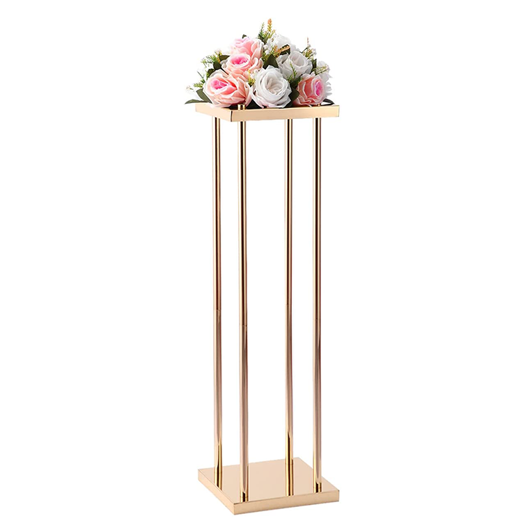 Rectangle Tall Gold Metal  Geometric Tables Decoration  Vase Stand Flower Wedding Centerpieces