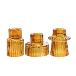 Vintage Glass Votive Candlestick Holders in Amber Pink Green Ribbed Tealight Home Decoration Pillar Holder