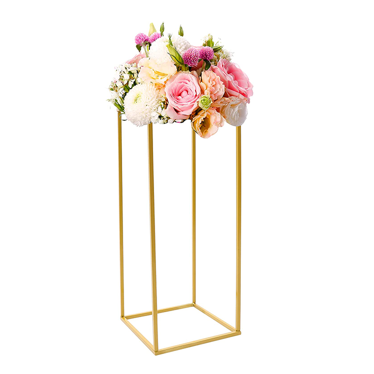 Rectangle Tall Gold Metal  Geometric Tables Decoration  Vase Stand Flower Wedding Centerpieces