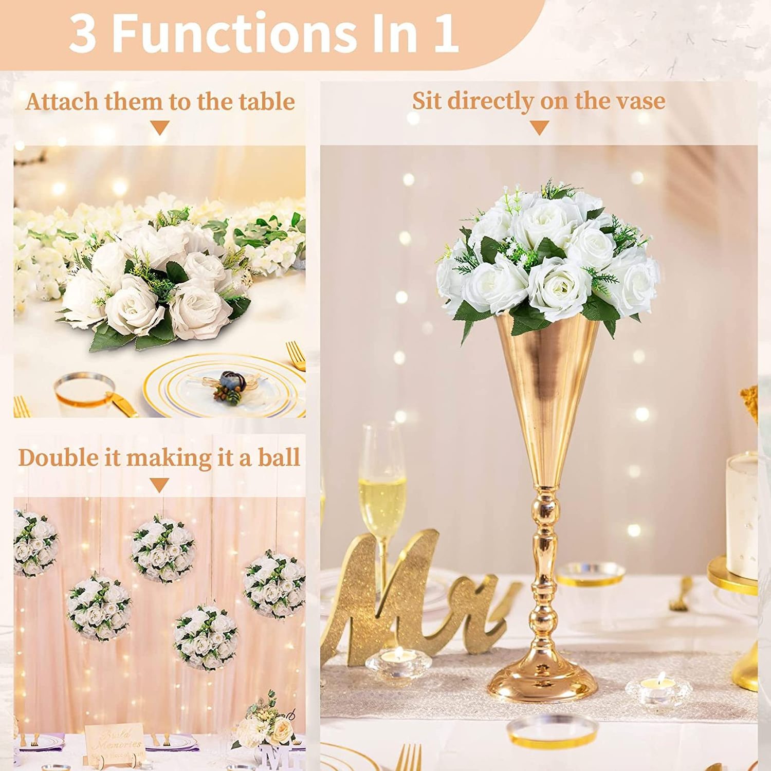 Flowers Bouquet Artificial Roses Table Centerpieces Weddings Decoration Flower Balls For Reception Event