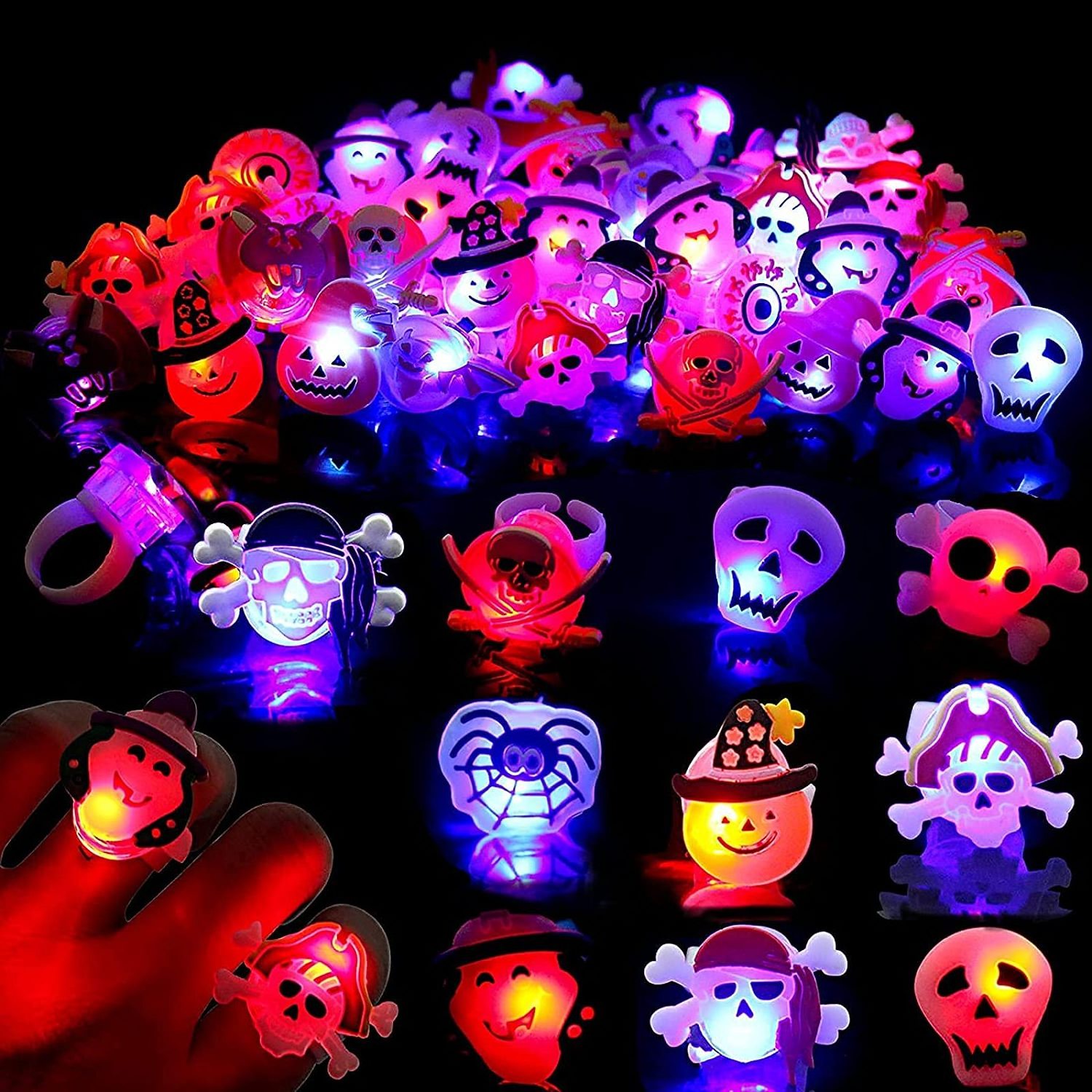 Halloween Light Up Glowing Rings 50PCS Halloween Party Favors LED Rings  Flashing Glowing Finger Rings Fun Toys for Kids Adults