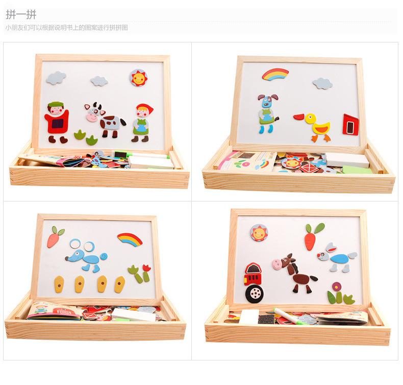 Children's educational toys magnetic wooden jigsaw drawing board magnetic animal multi-functional double-sided drawing board