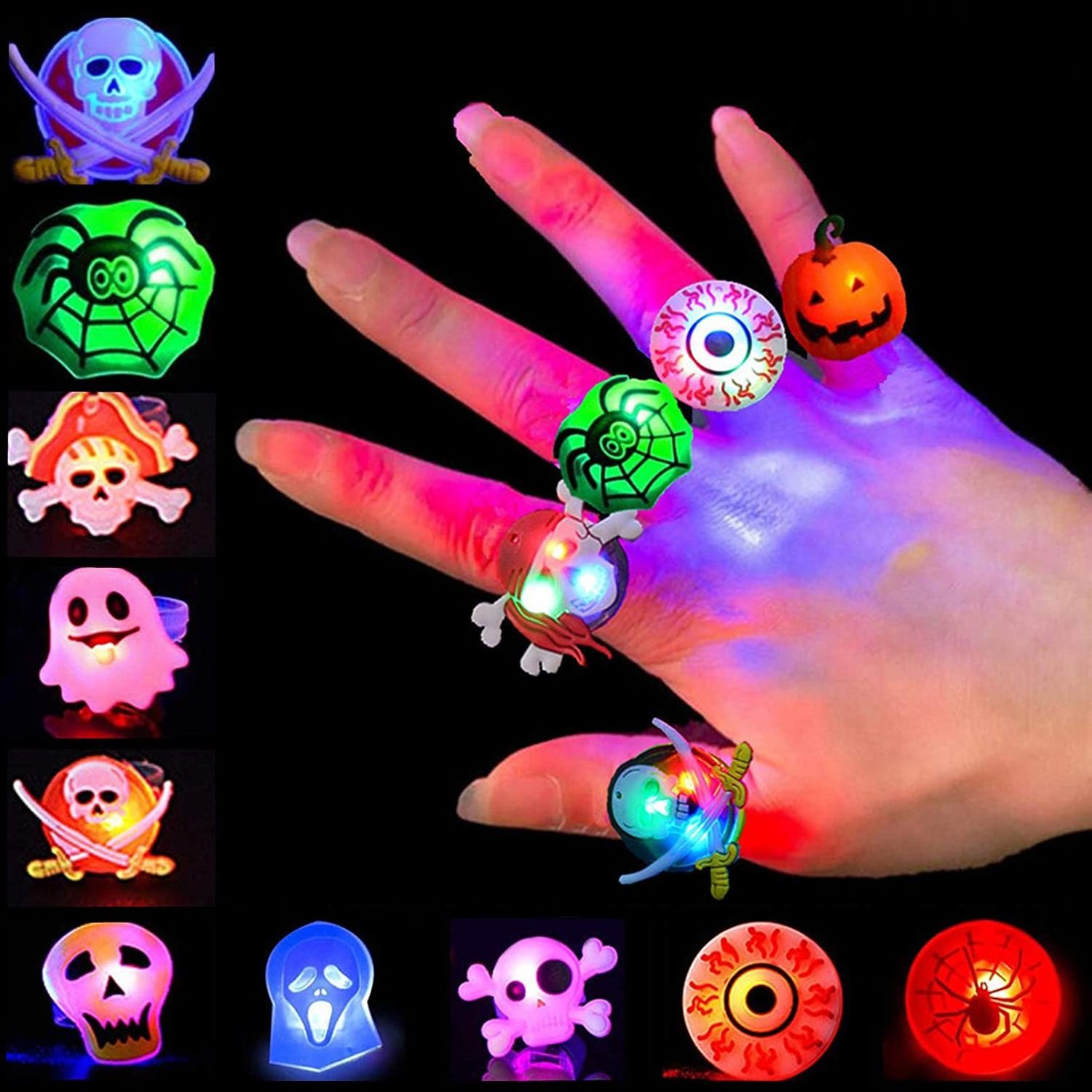 Halloween Light Up Glowing Rings 50PCS Halloween Party Favors LED Rings  Flashing Glowing Finger Rings Fun Toys for Kids Adults