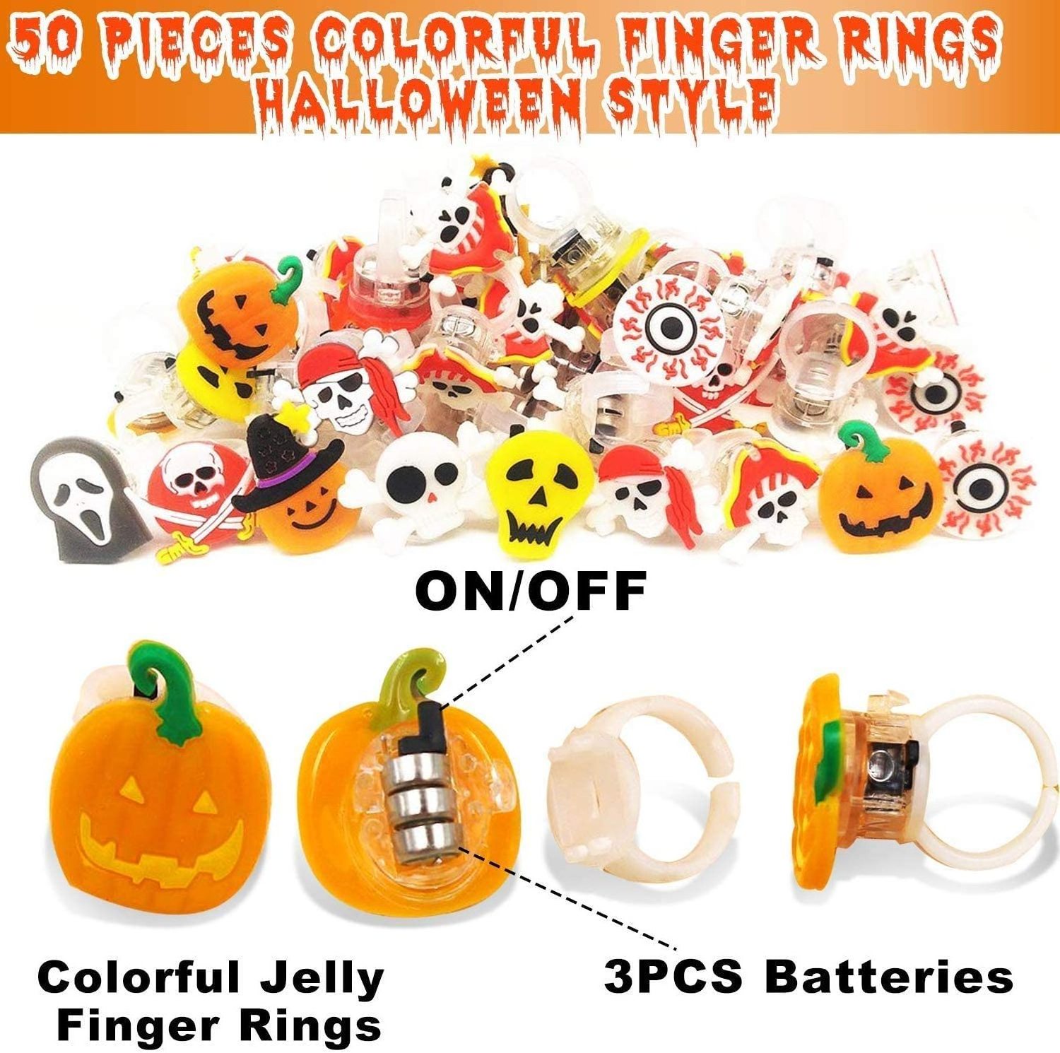 Halloween Light Up Glowing Rings 50PCS Halloween Party Favors LED Rings  Flashing Glowing Finger Rings Fun Toys for Kids Adults