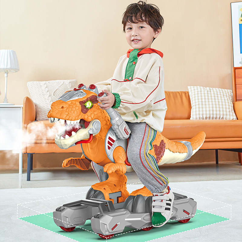 2023 Pop Ride On Toy Electric Dinosaur Scooter Slide DIY Dinosaur Walker Light Music Spray Dinosaur Car For Toddler Kids