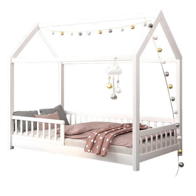 Wooden house shaped children girl princess bed in kids room