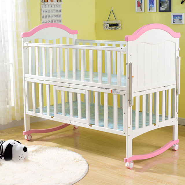 Solid wood multi-function large size game bed rocker pine paint cradle baby bed crib