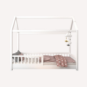 Solid Wood Children's Montessori Bed Small House Bed with Guardrail Cama Montessori