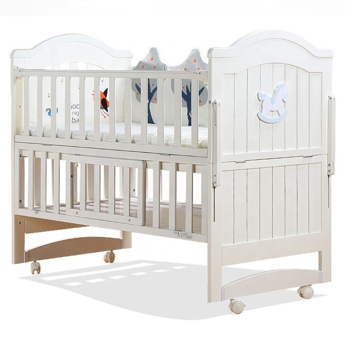 Hot selling solid wood white painting baby swing children bed cradle for sweet girls