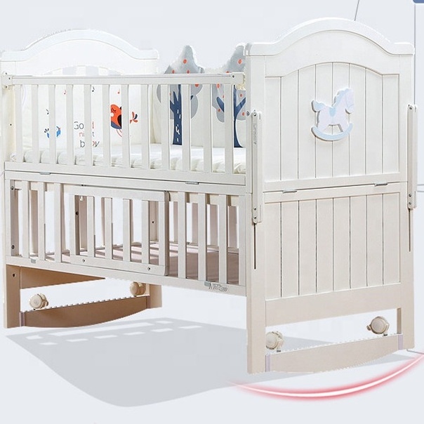 Hot selling solid wood white painting baby swing children bed cradle for sweet girls