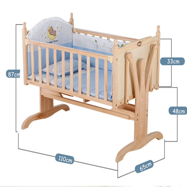 Multifunctional solid wood baby bed/new born baby crib/wooden swing cot for sale