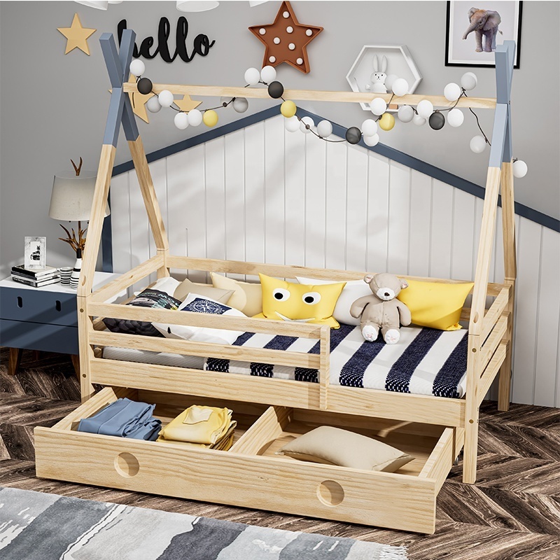 Wooden White Color Montessori Bed Kids Tree  Double Bed Toddler House Bed