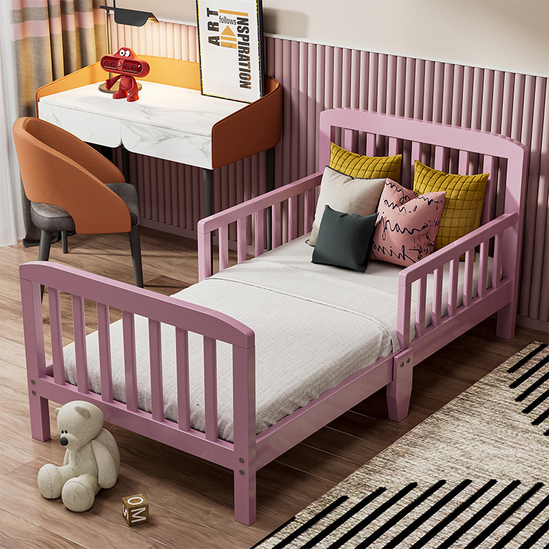 Nursery School Single Kids Bed Simple Wooden Pink White Color Beds for 5 Years Old