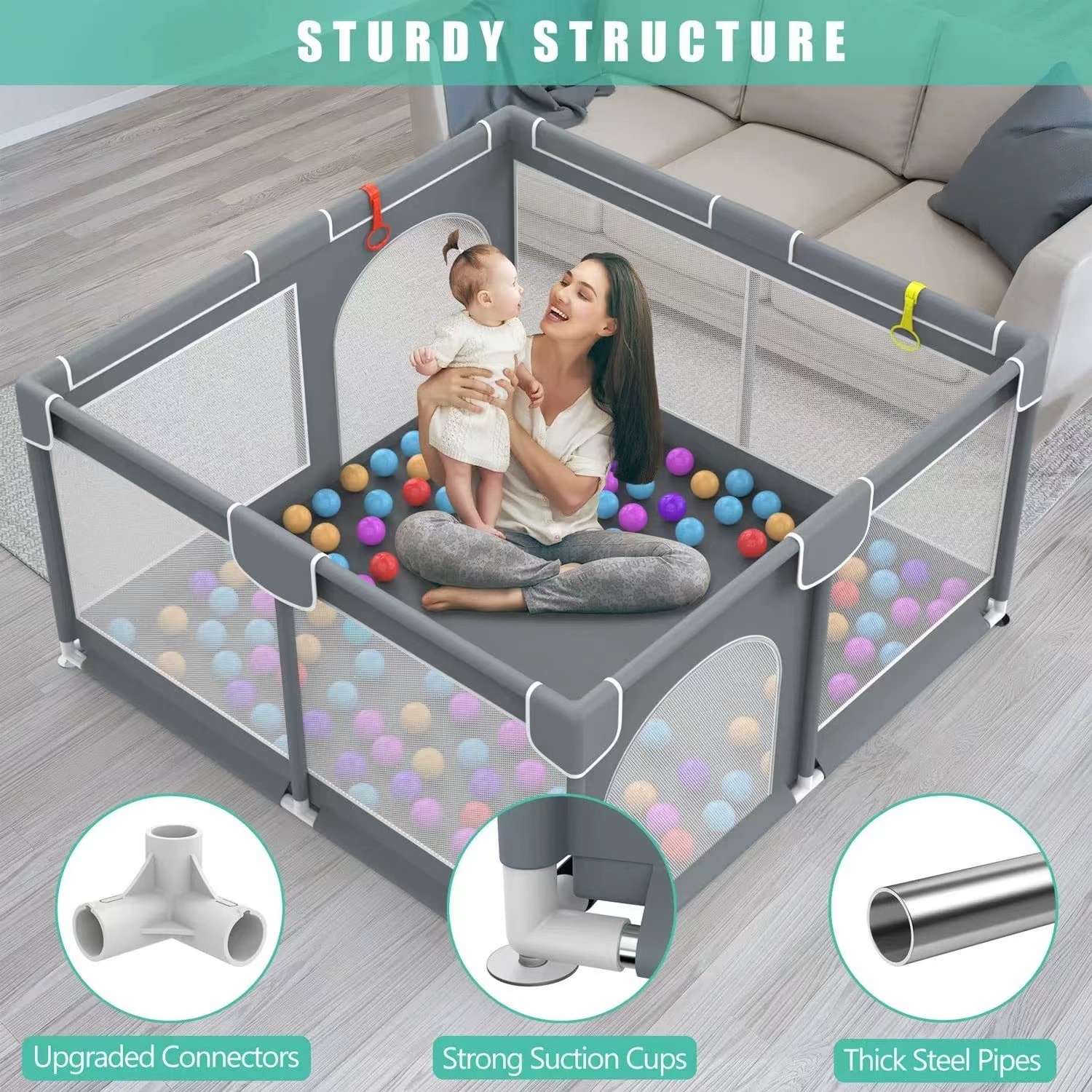 Foldable Safety Fence Large Square Portable Indoor Play Pen Yard Kids' Playpen Bed Toddler baby playpen fence