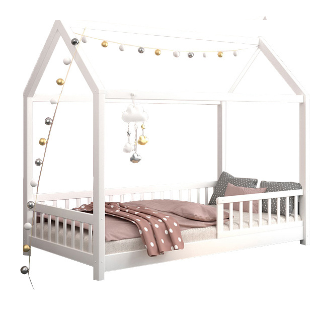 Wooden house shaped children girl princess bed in kids room