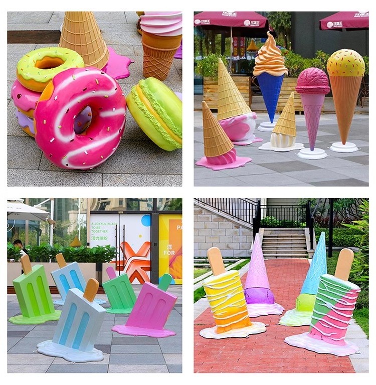 Giant Colorful Melted Ice Cream Cone Props Fiberglass Resin Sculpture Ice Lolly Statues for Candy Store Decoration