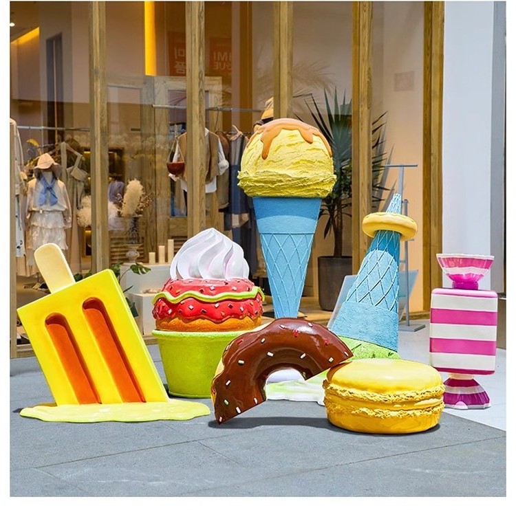 Giant Colorful Melted Ice Cream Cone Props Fiberglass Resin Sculpture Ice Lolly Statues for Candy Store Decoration