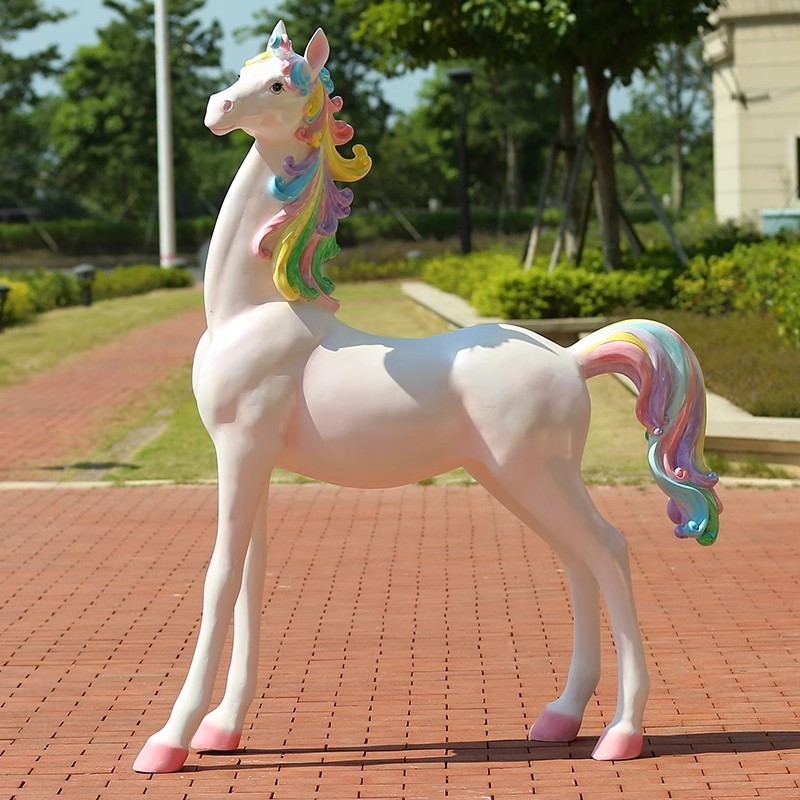 Large Fiberglass Cartoon Animals Outdoor Garden Life Size Unicorn Sculpture Resin Pink Horse Statue