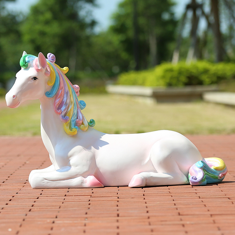 Large Fiberglass Cartoon Animals Outdoor Garden Life Size Unicorn Sculpture Resin Pink Horse Statue