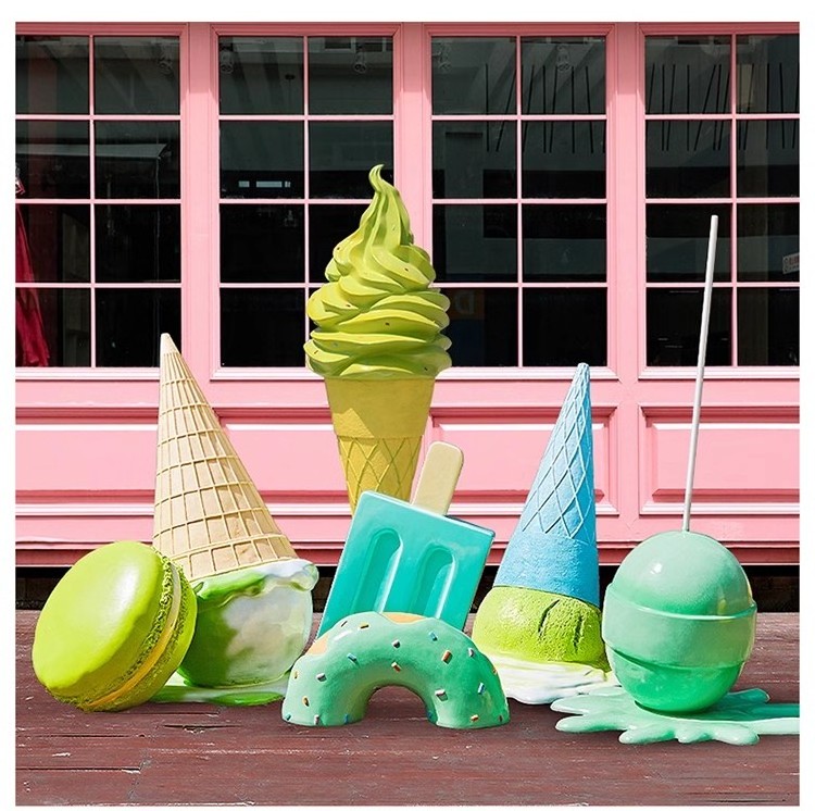 Giant Colorful Melted Ice Cream Cone Props Fiberglass Resin Sculpture Ice Lolly Statues for Candy Store Decoration