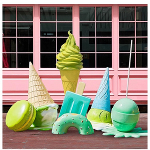 Giant Colorful Melted Ice Cream Cone Props Fiberglass Resin Sculpture Ice Lolly Statues for Candy Store Decoration