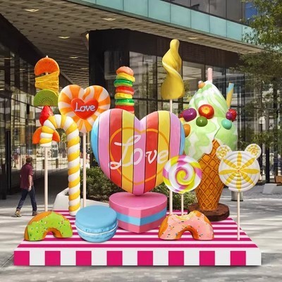 Hot Sale Garden Life Size Macaron Fiberglass Statues Donuts Simulation Doughnuts Dessert Cake Party Favors Decoration