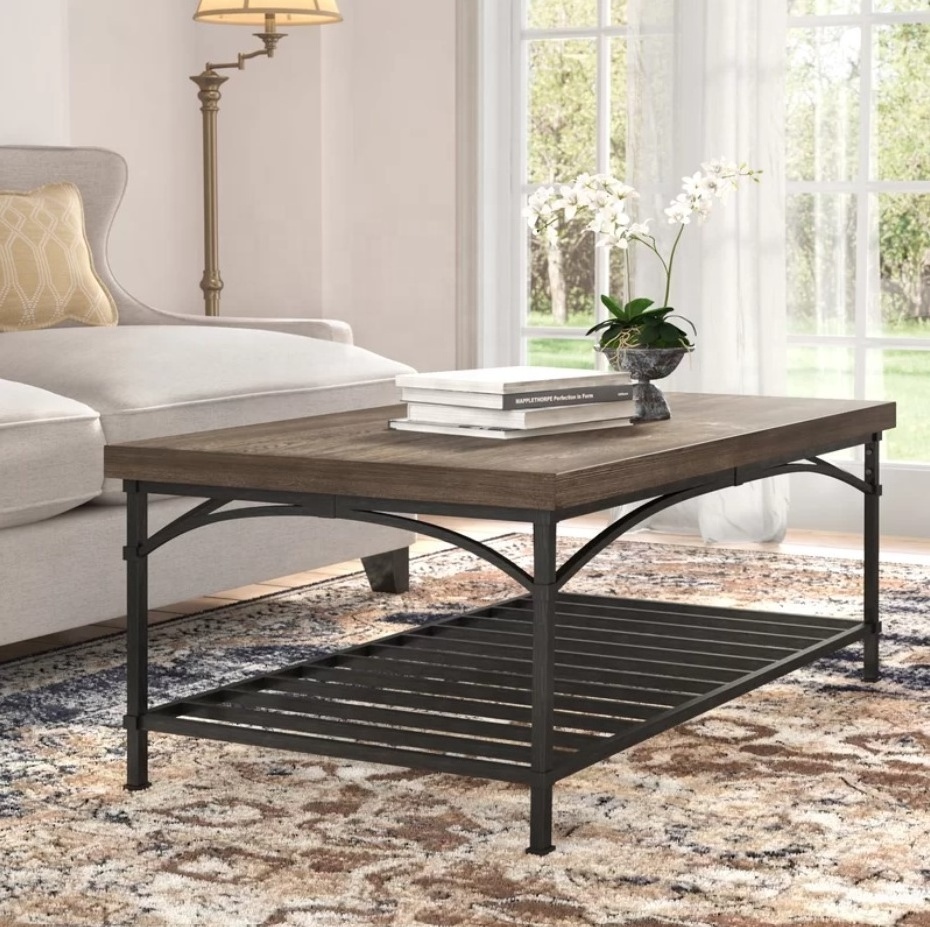 Large Wooden Top Metal Rectangular Coffee Table For Living Room Hotels and Restaurants at Wholesale Price