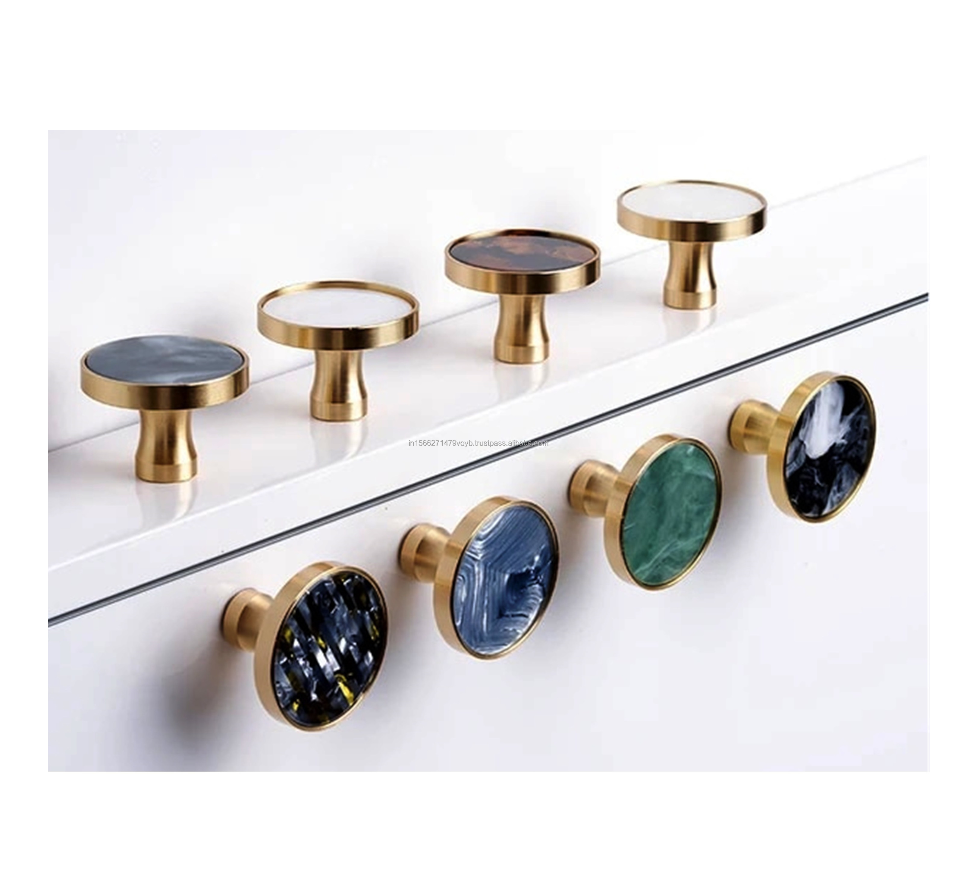 Brass Door Knobs and Handles for Cabinet Shell Resin Elegant Furniture Handles Kitchen Cupboard Drawer Pulls Wall Hanging Hooks