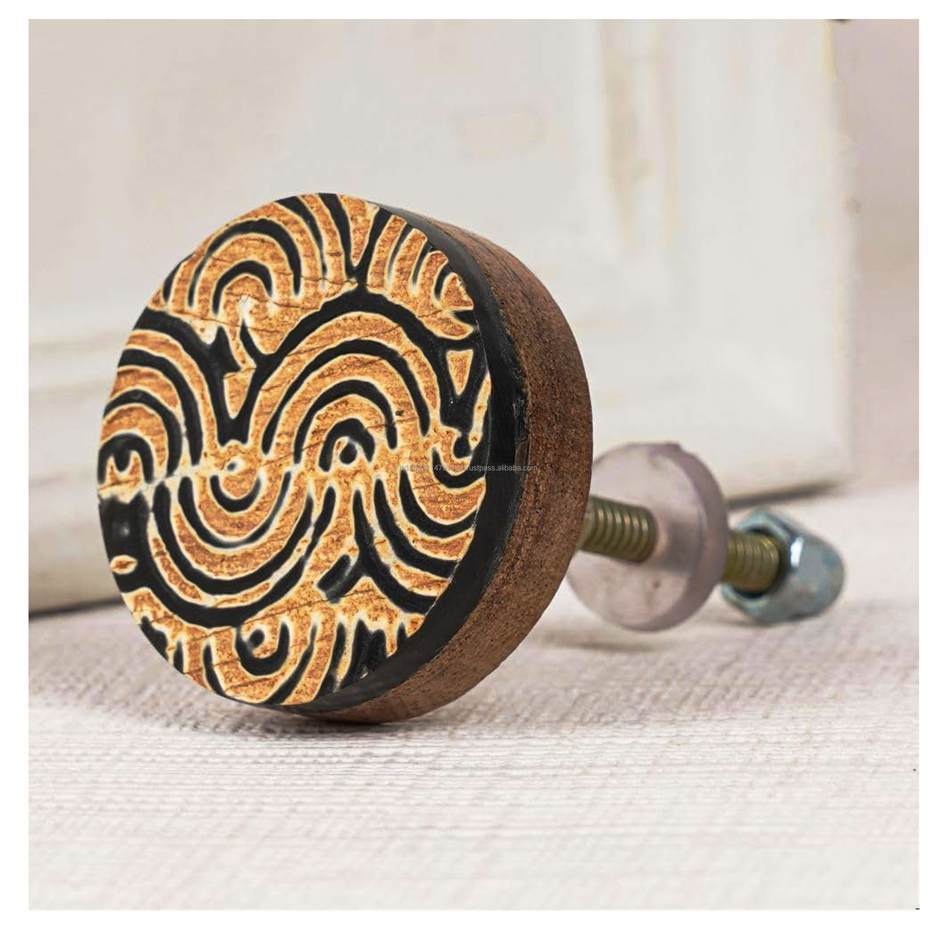 Indian Product Piece Vintage Cabinet Knobs Wooden Nursery Drawer Knobs Black and Brown Dresser Knobs for Kids Dresser Hardware