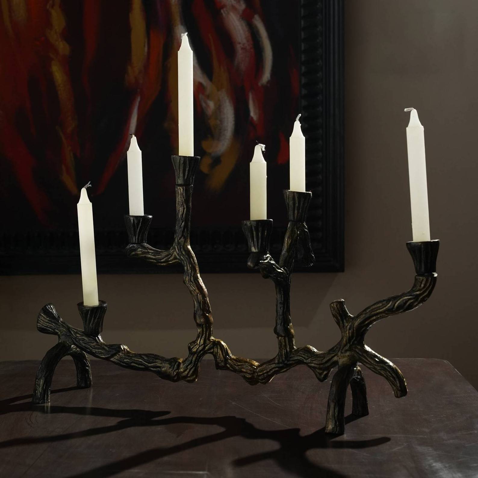 Antique Metal Candleholder for Living Decorative metal candlestick for Dining Brown Glossy Tree branch Candle Holder