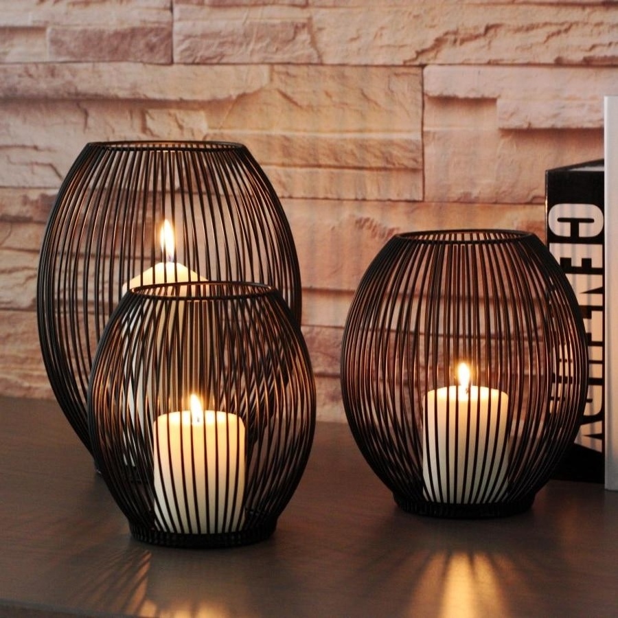 Modern Home Decor Metal Candle Holder Lantern Jar Set