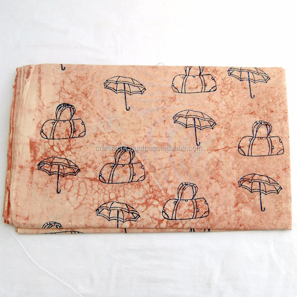 Umbrella Hand Bags Print Hand Block Printed Cotton Natural Dyed Running Fabric Bronze Color Indian Raw Dress Material Wholesale