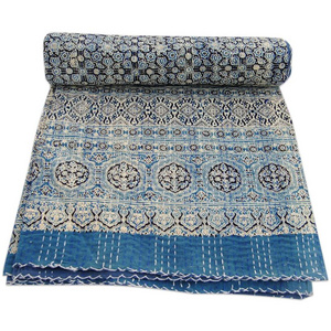 Handmade Cotton Printed Kantha Stitching Quilted Bedspread Comforter Queen Size Soft Lovely Hot Selling Bedding Cover Wholesale