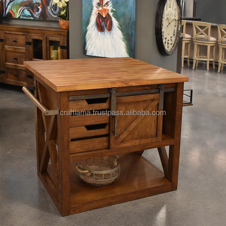 Manufacturer And Exporter Wide Rolling Kitchen Cart with Solid Wood Top kitchen furniture