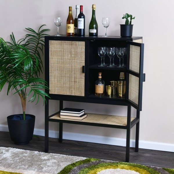 Manufacturer-And-Exporter  Accent Cabinet woven rattan showcases a sturdy pine wood