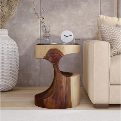 Bold and contemporary with an Artisan Appeal this Side/End Table is made from solid Trembesi wood and features a beautiful