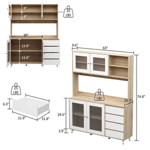 63" Wide 3 Drawer Sideboard buffet hutch features various storage spaces to fully meet you requirements. The spacious center all