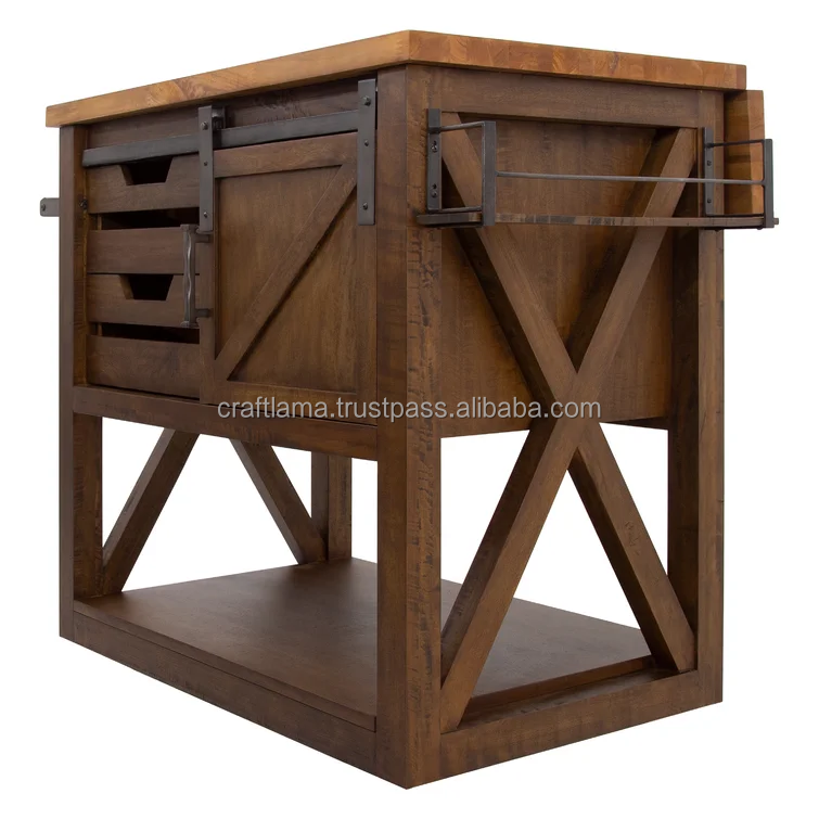 Manufacturer And Exporter Wide Rolling Kitchen Cart with Solid Wood Top kitchen furniture