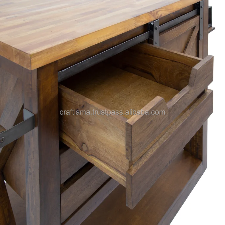 Manufacturer And Exporter Wide Rolling Kitchen Cart with Solid Wood Top kitchen furniture